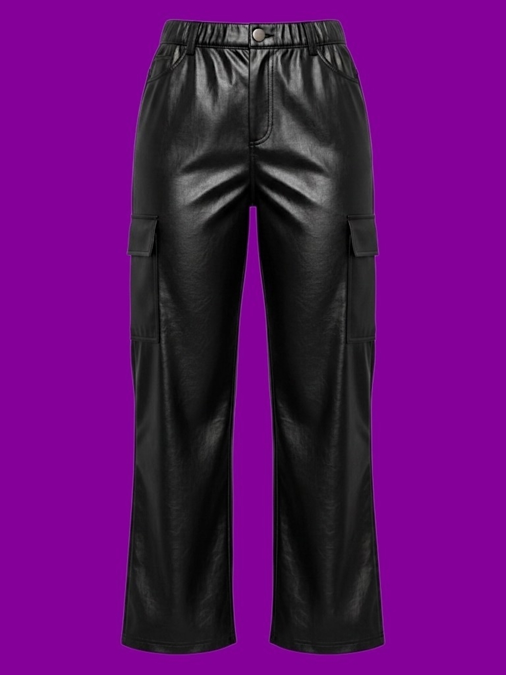 🚺 M US — Faux Leather Wide-leg Cargo Pants [BLACK]